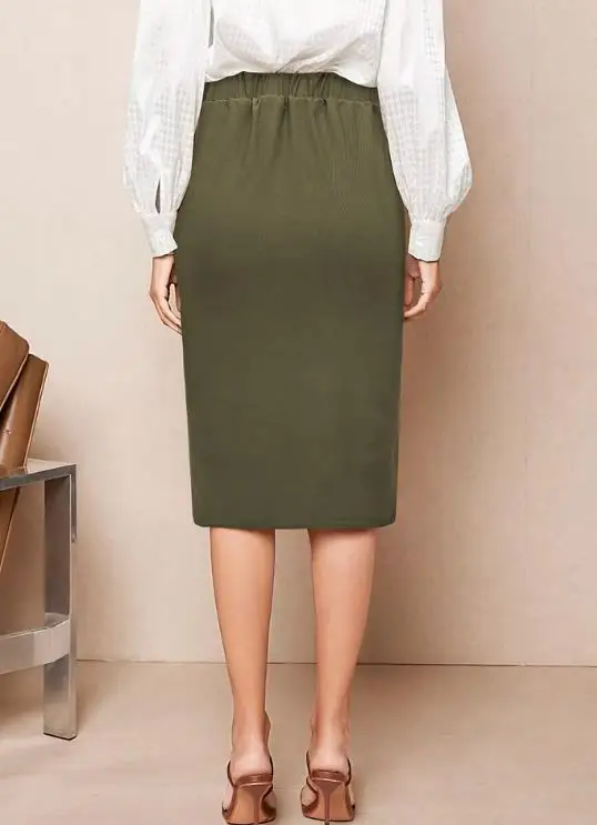 

Spring and Summer Solid Color High Waisted Hip Hugging Skirt Elegant Casual Workwear Style Pocket Slit Design Women's Skirt