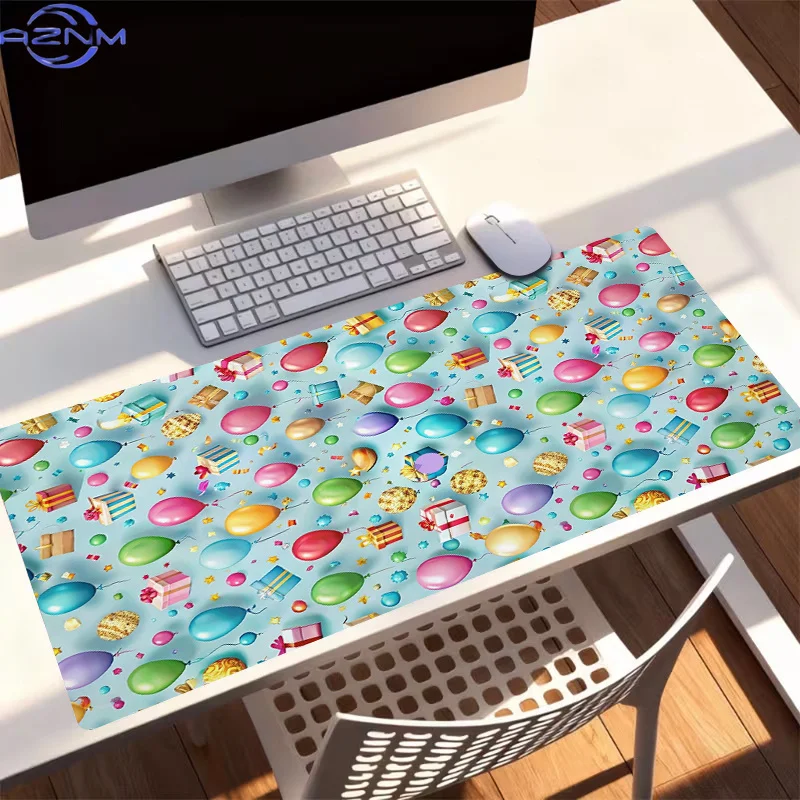 1pc Extra-large, Non-slip, Durable Desk Mat, Mouse Pad, Featuring a Colorful Balloon and Gift Box Pattern, Rubber Base, for Offi
