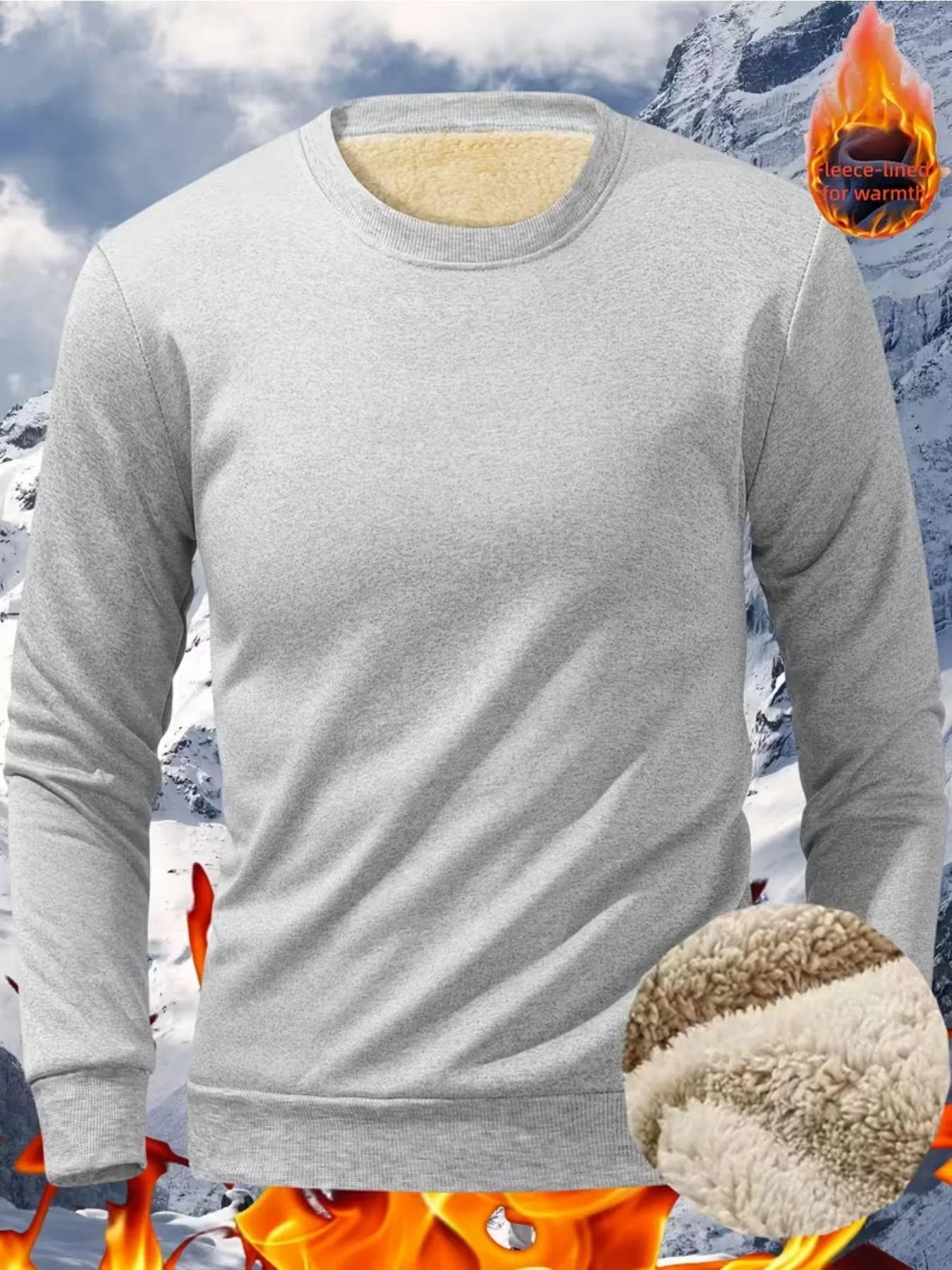 Men Super Warm Fleece Lined Crew Neck Sweatshirt Thermal Polyester Pullover With Mountain Graphic Print Thick Plush Long Sleeve