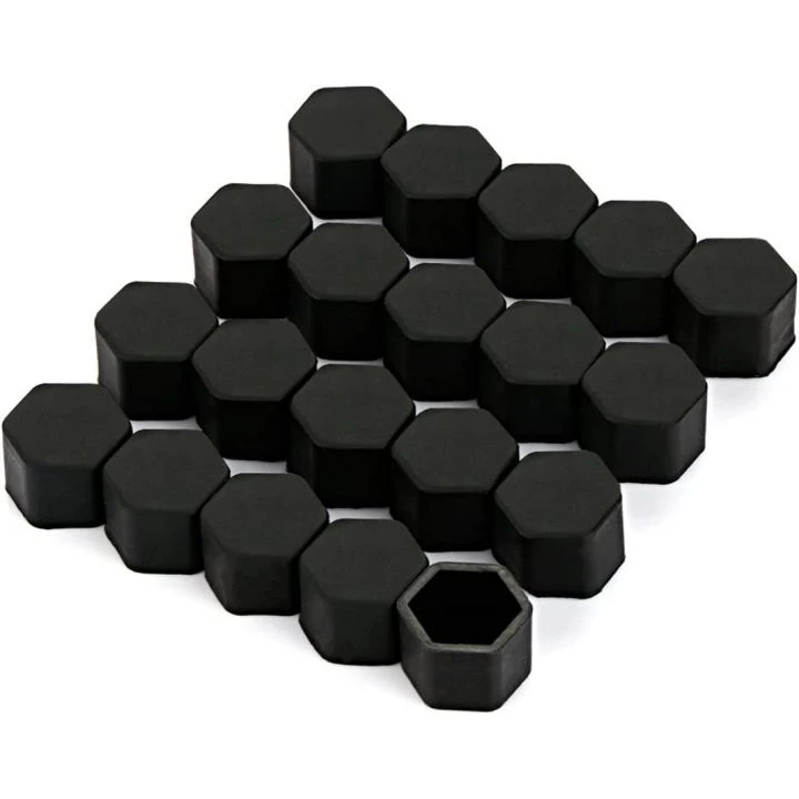 20pcs/set Black color Silicone Wheel Screws Nuts Caps Bolts Cup Covers 15mm 17MM 19MM 21MM