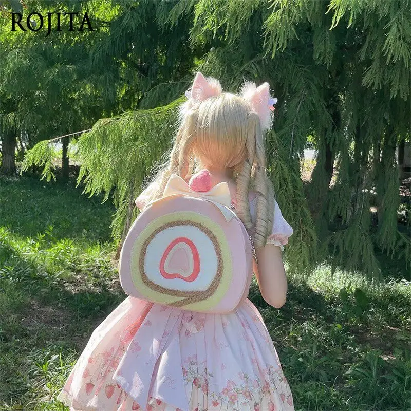 

Strawberry Cake Roll Bag Japanese Original Sweet and Cute Double Shoulder Big Bag Crossbody Small BagSwiss Roll Cake Backpack