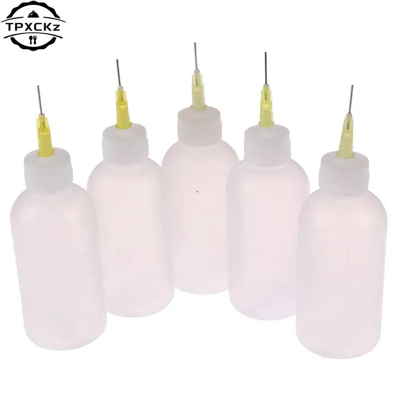 1 Pcs/Set 50ml Transparent Plastic Needle Bottles Glue Dispenser Clear Liquid Dropper Bottle for Rosin Solder Flux Paste Bottle