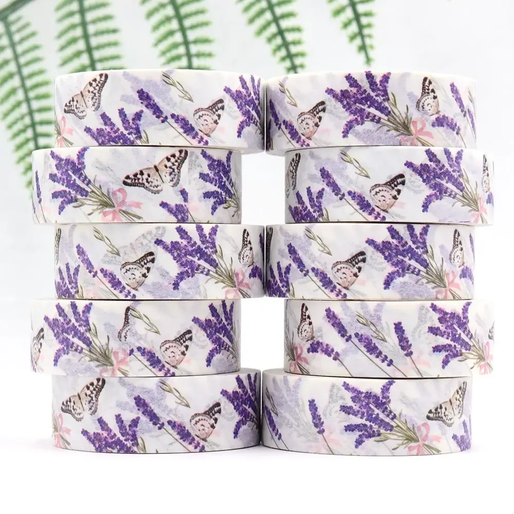 

NEW 10pcs/lot 15mm x 10m Lavender Floral Butterful Tape Masking Adhesive office supplies scrapbooking stationary Washi Tapes