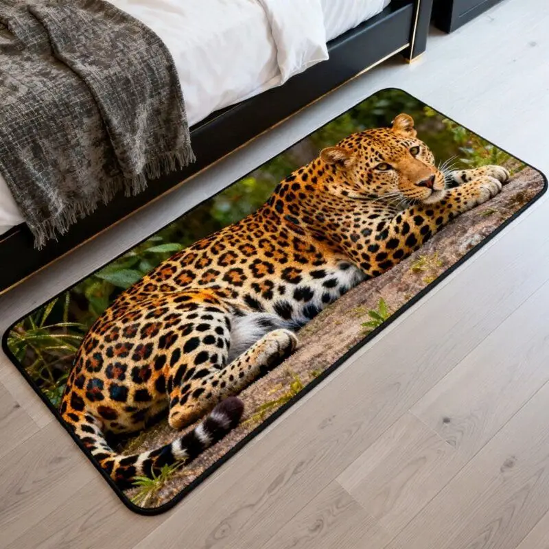 VIKAMA 3D Leopard Print Jungle Animal Striped Rug - Bedside Rug for Bedroom, Balcony Hatstand Floor Mat, Home Decoration