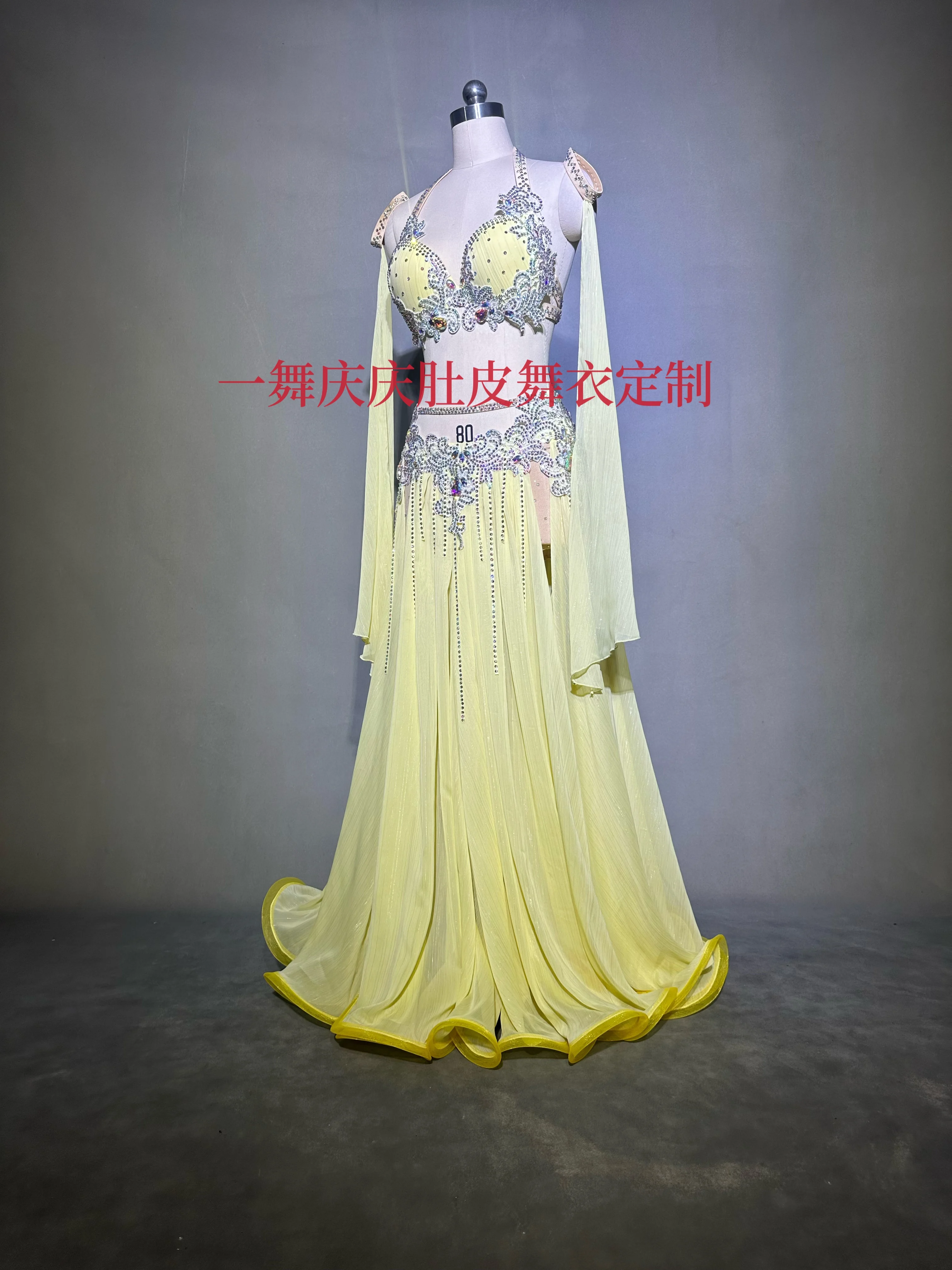 Zestaw kostiumu tancerki brzucha na zamówienie dla dorosłych i dzieci, stanik do tańca brzucha + długa spódnica z szyfonu + akcesoria dla kobiet, strój do tańca orientalnego