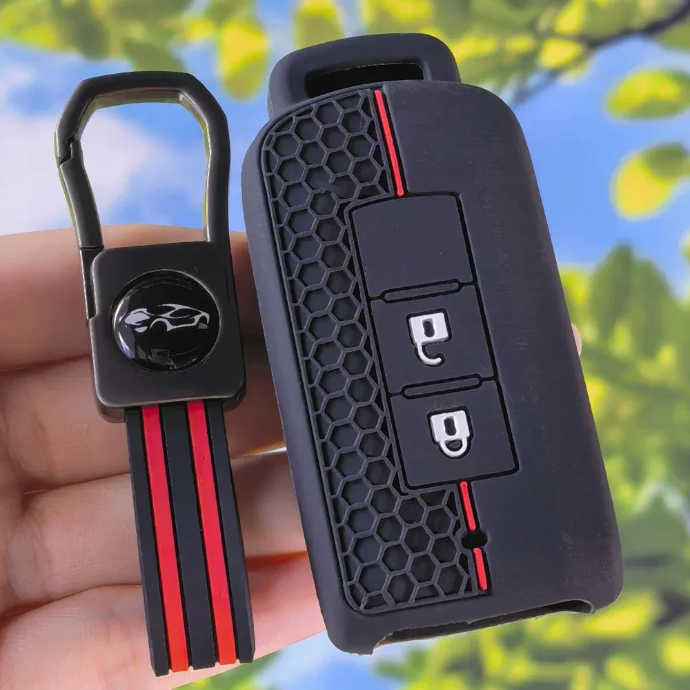Racing Stripe Silicone Key Fob Protector withKeychain,Anti-scratch Shell for Mitsubishi Outlander ASX Eclipse Cross 2 Button Key