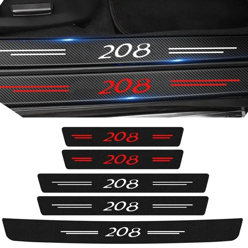

Car Door Threshold Sill Protective Stickers Anti Kick for Peugeot 208 Logo Carbon Fiber Rear Trunk Bumper Decals Accessories