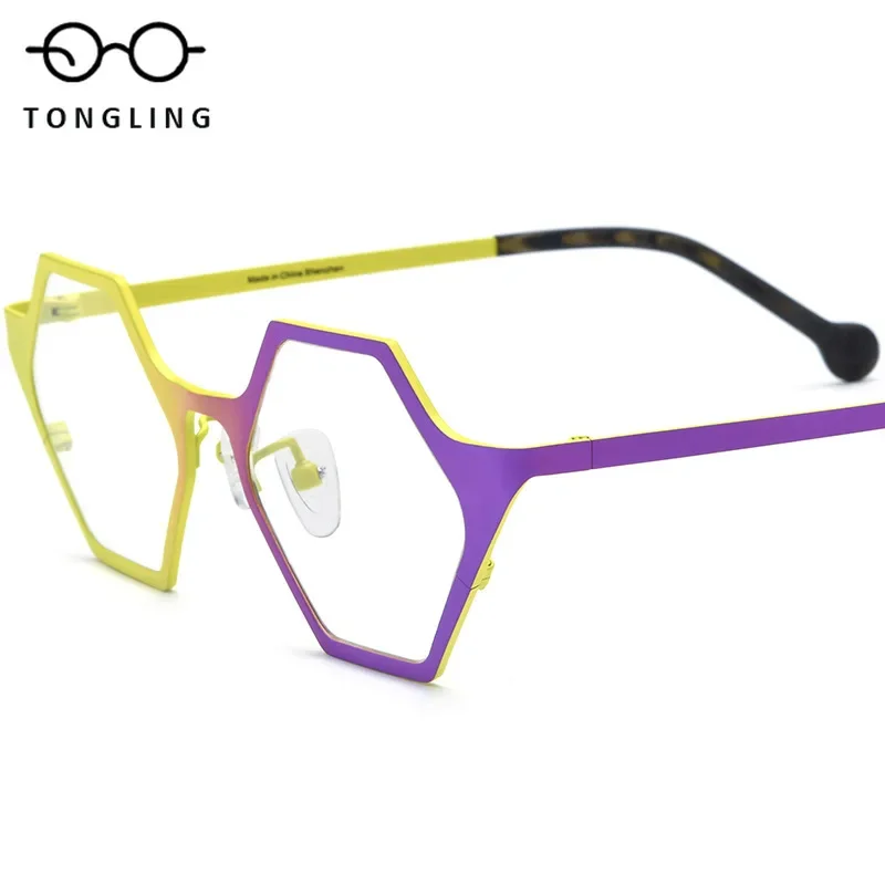 2025 New Gradual Change Ultra Light Pure Titanium Myopia Glasses Frame Men and Women Fashion Retro Color Matching Polygon Glasse