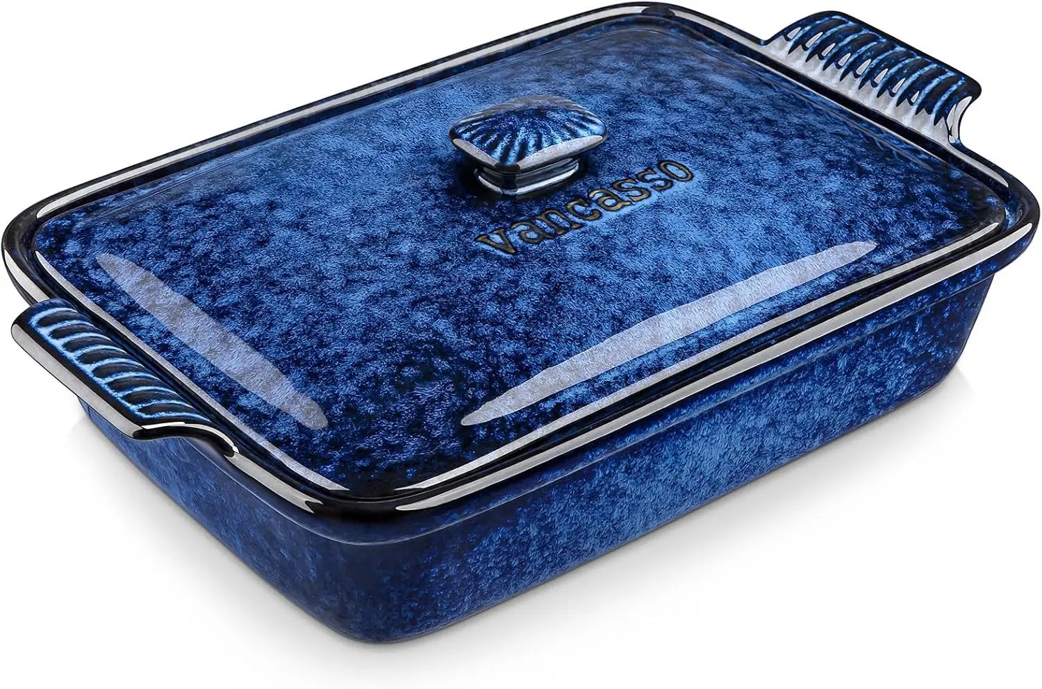 

3.8 Quart Blue Casserole Dish with Lid, Oven-Safe Baking Pan for Lasagna & Roasts, Microwave & Dishwasher Safe
