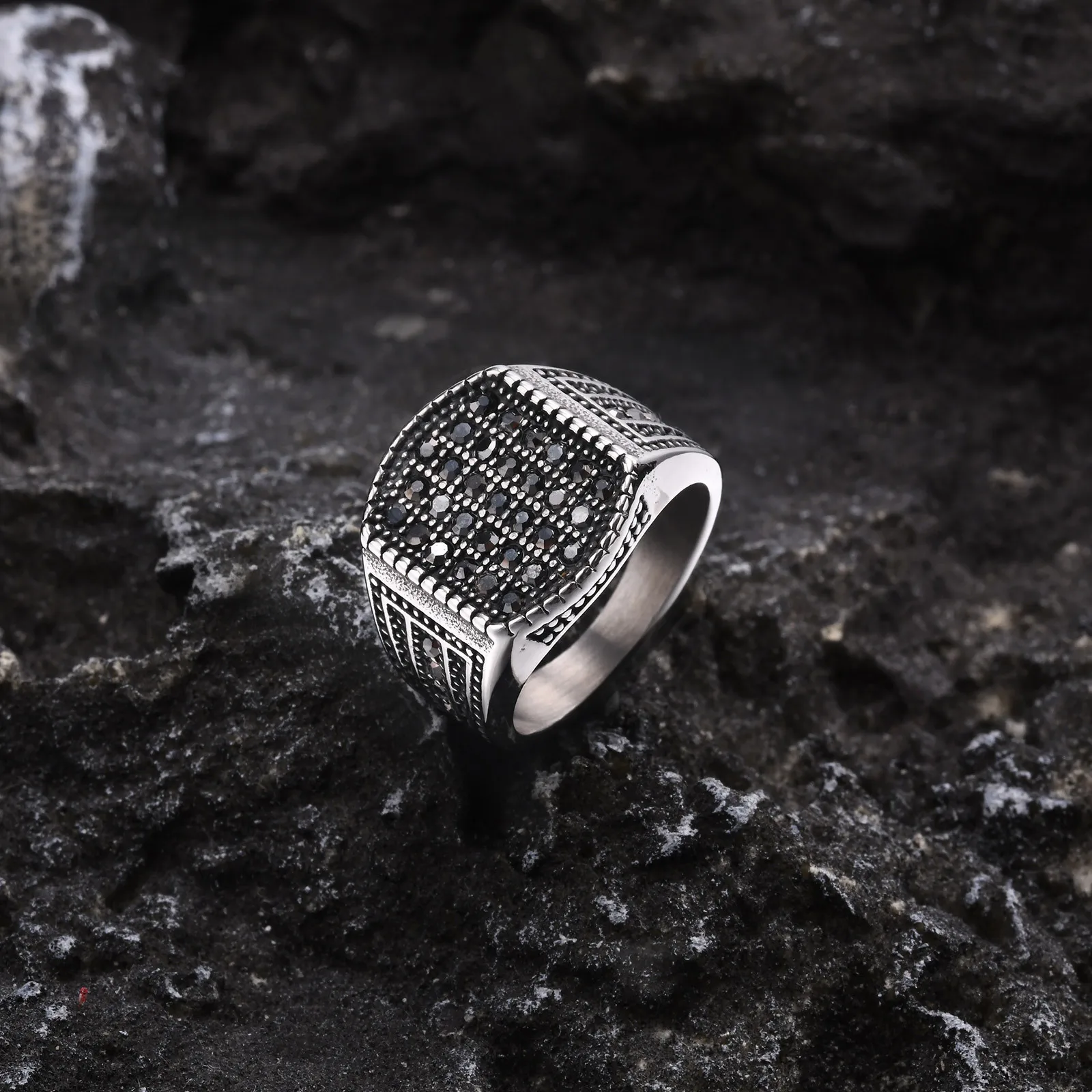 Stainless Steel Black Zircon Ring for Men Signet Ring Wedding /Eengagement Jewelry