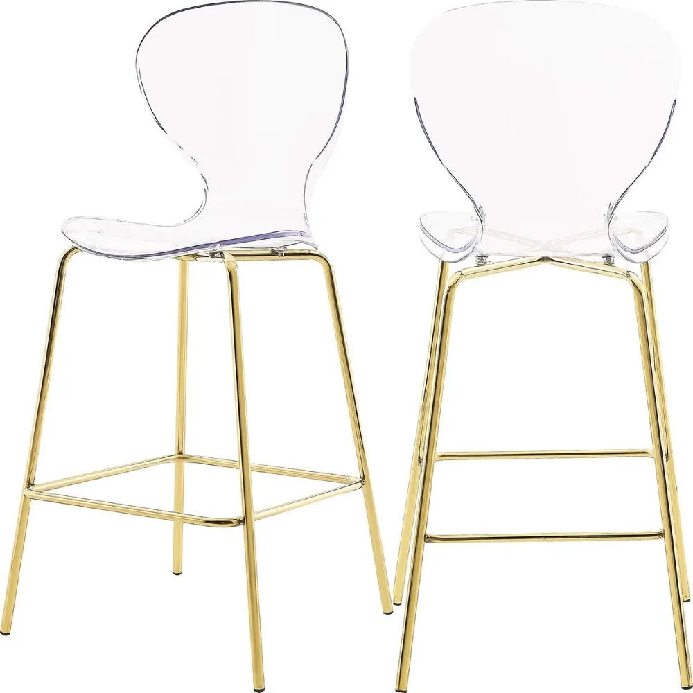 Clarion Collection Modern | Contemporary Lucite Polycarbonate Counter Height Stool with Sturdy Metal Legs, Gold Finish