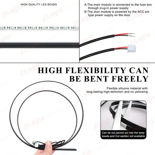 Imagen 2 del producto Luces Led ambientales para coche 18 en 1, 213, 64 colores, RGB, sinfónico, Bluetooth, arcoíris, tiras acrílicas interiores, Kit de lámpara de ambiente