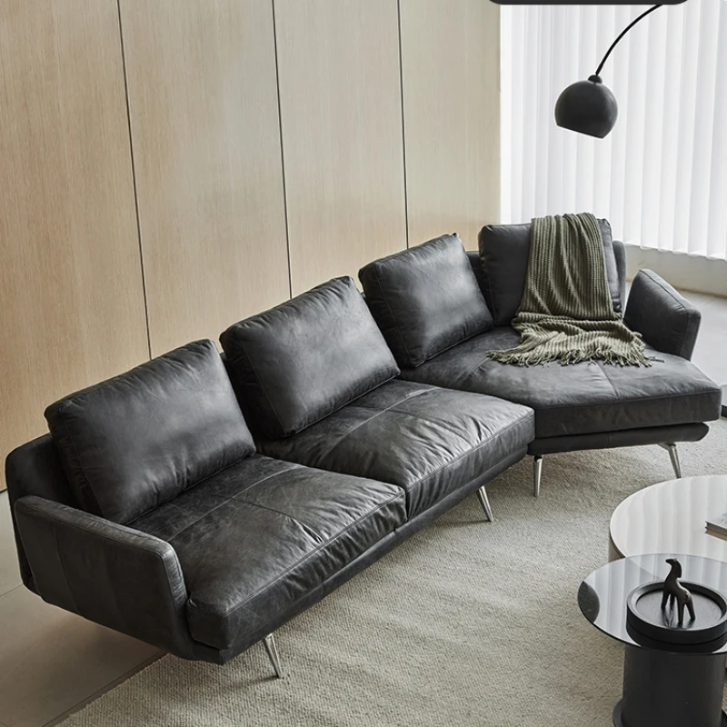 Sofa living room leather modern simple corner three-seat, high-end atmospheric American minimalist leather sofa