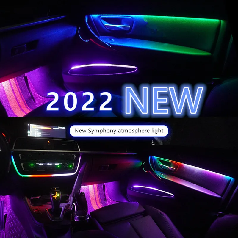 6 In1 18 in 1 64 Color RGB Symphony Car Ambient Interior LED Acrylic Guide Fiber Optic Universal Decoration Atmosphere Lights
