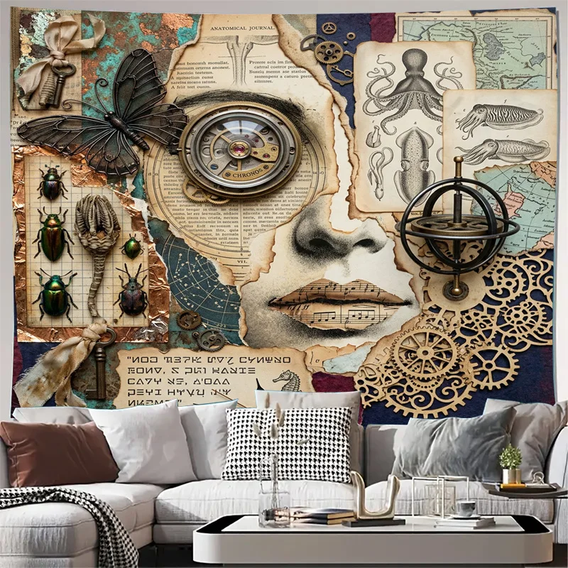 Vintage Steampunk Academic Map Curtains Industrial Scientific Journal Print Semi-Sheer Window Drapes for Modern Home Decor