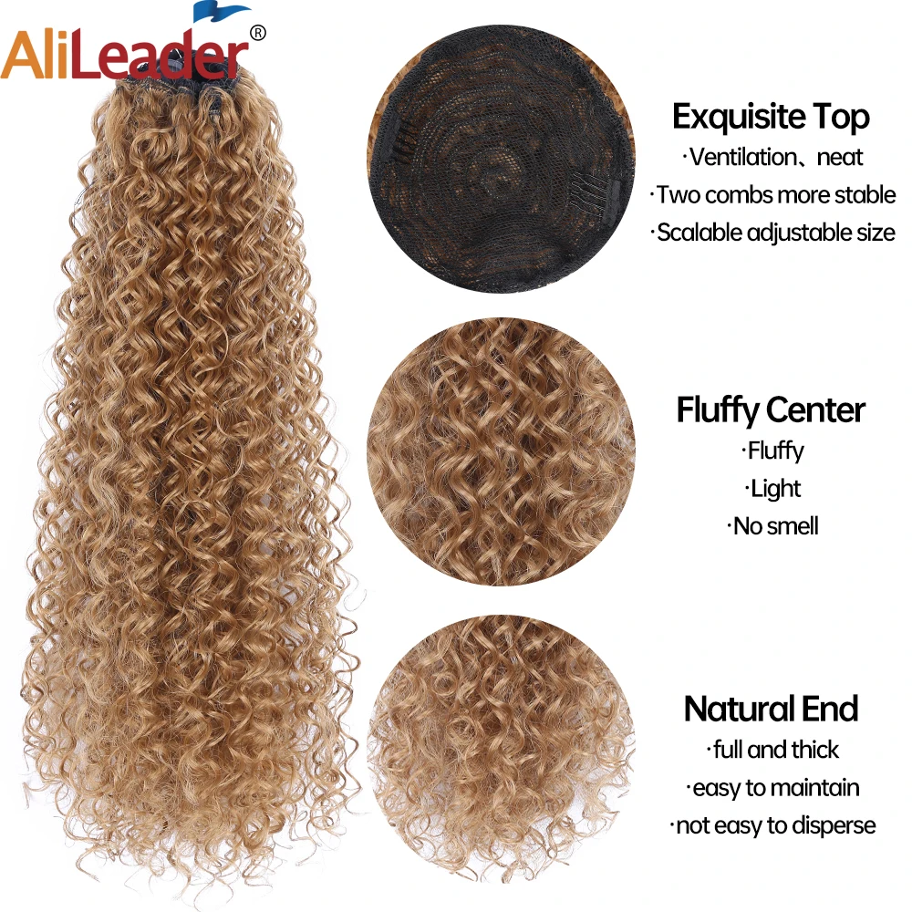 Afro Kinky Curly Ponytail Hair Extensions Wrap Around Clip On Ponytail Hairpiece Fluffy Synthetic Pony Tail For Women