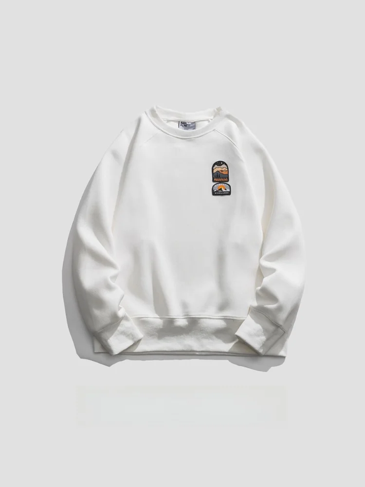 Heavyweight round Neck Sweatshirt Unisex Loose Fit  Color Street Style Base Layer Top Simple Embroidery Label Streetwear