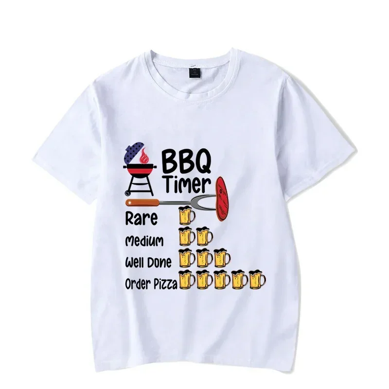 BBQ TIMER Shirt Men\'s T-shirt BEER Print Short Sleeve Sweatshirt Summer T Shirt Pullover Tops Oversized Breathable Tees Shirt