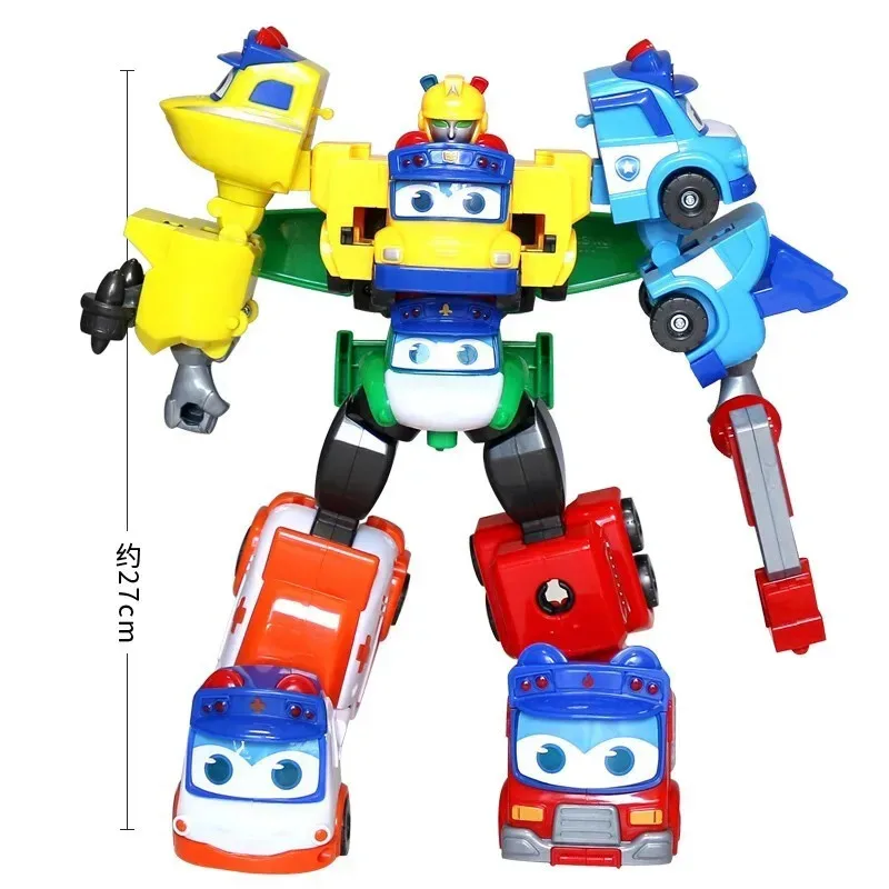 6 IN 1 ABS Bus Transformatie Auto Actiefiguren Robot Speelgoed Ambulance/Politie/Vuurman Glijbaan voor Kinderen gift
