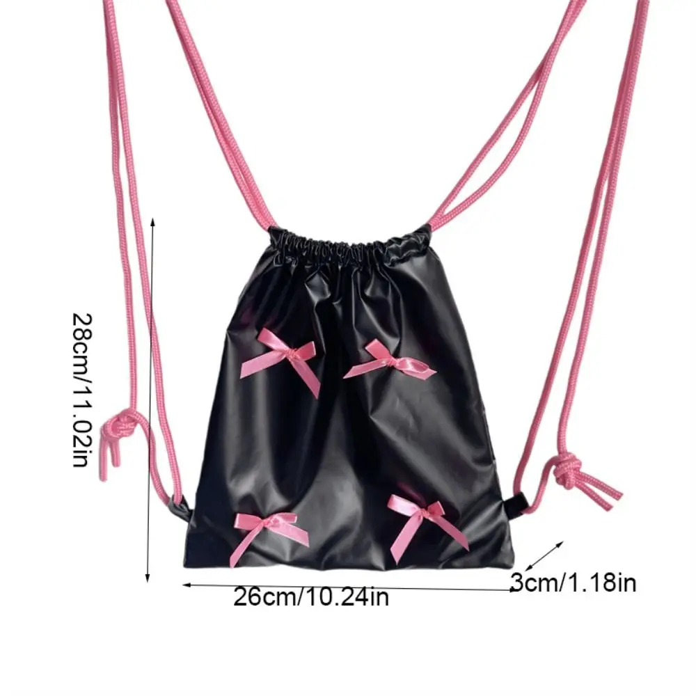 Sweet Korean Style Bow Drawstring Backpack Fold Y2k Nylon Ruched Knapsack Solid Color Large Capacity Children Shoulder Bag Women