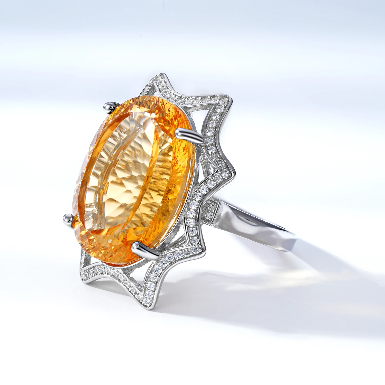 YBO Luxury Big Gemstone Jewelry Rings For Women Natural Yellow Citrine 925 Sterling Silver Finger Rings Fine Jewelry Floral