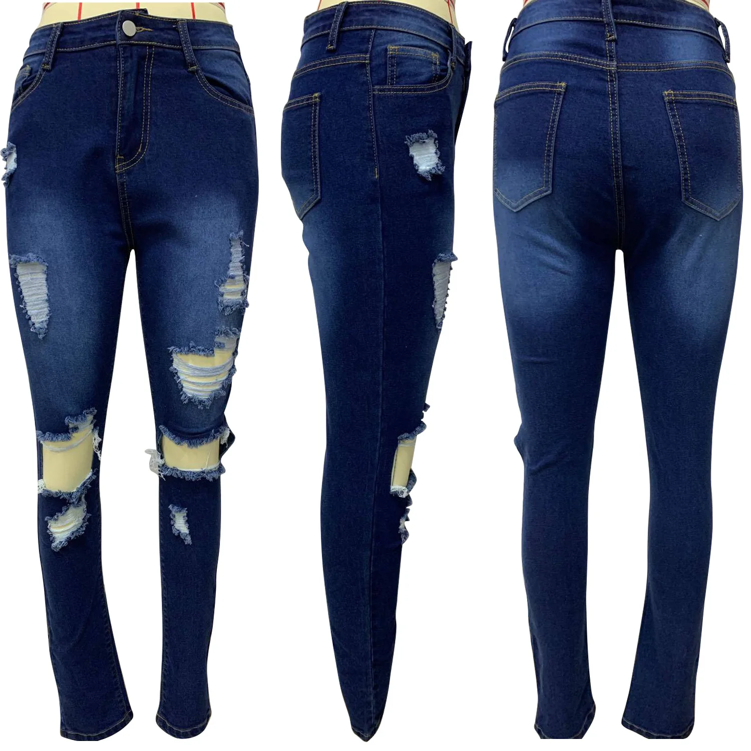Pantalon en jean femme, maman jean pantalon Long trou taille haute pantalon droit Y2k Streetwear élégant épissure moulante Y2k Streetwear