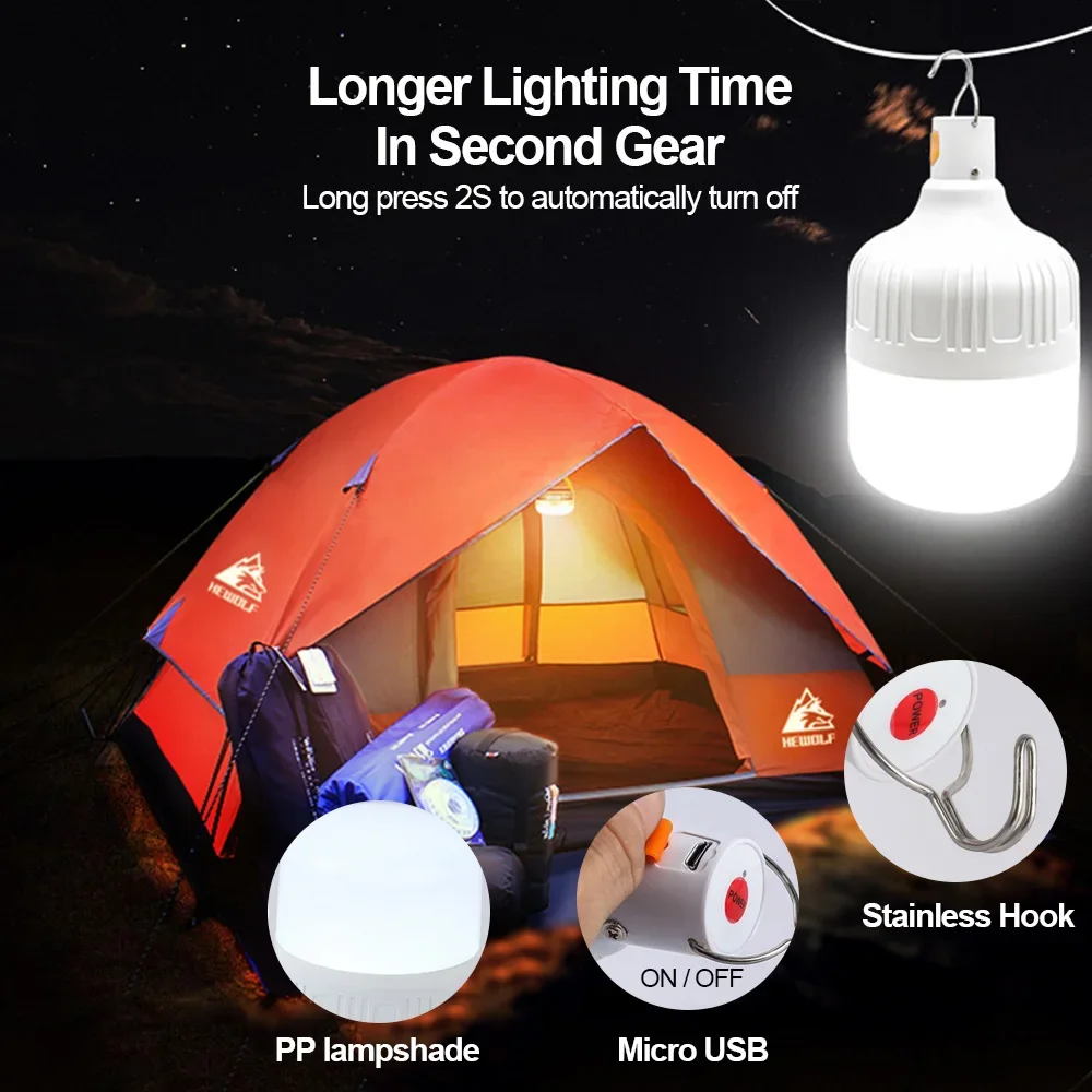 10PCS USB charging portable camping light bulb Tent lighting lamp Portable light led emergency light bulb with hook light