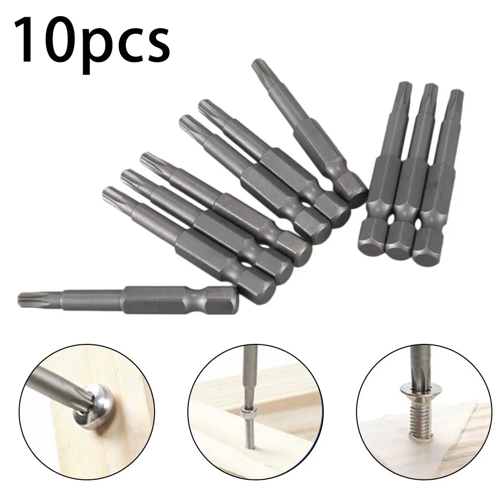 10Pcs 50mm Alloy Steel Screwdriver Bit 1/4 Inch Hex Torx Screwdriver Bit 6.35mm Hexagon Handle T20 For Electric Screwdrivers