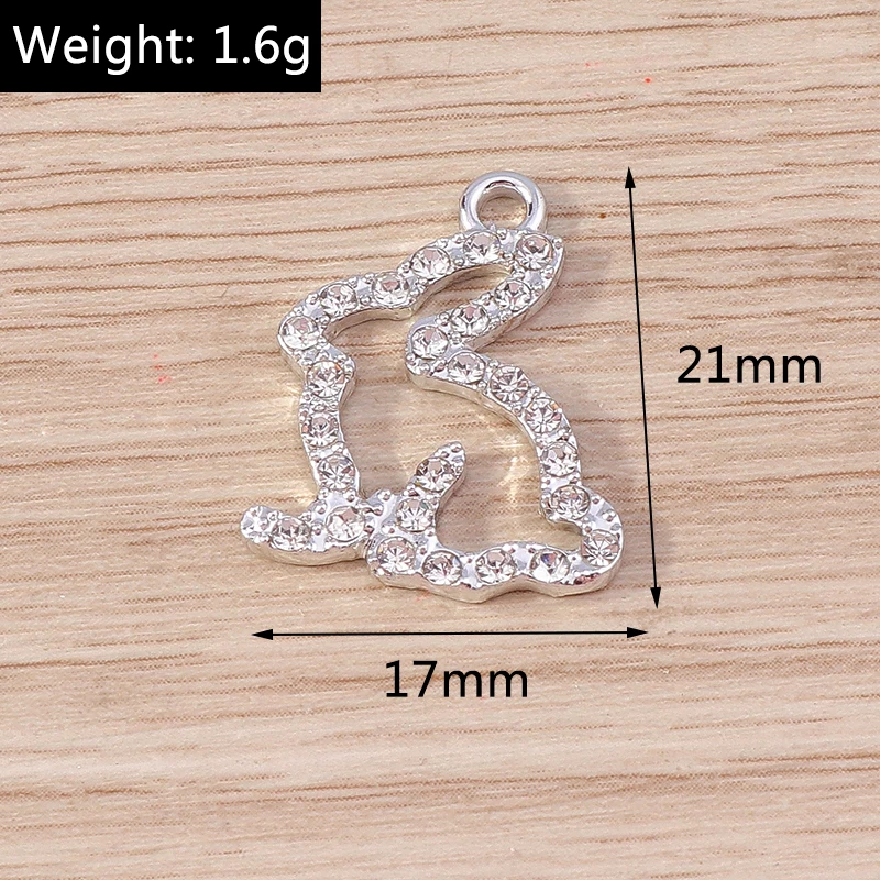 10pcs 17x21mm Cartoon Animal Charms Crystal Rabbit Charms Pendants for Jewelry Making Earrings Necklace Bracelets DIY Craft Gift