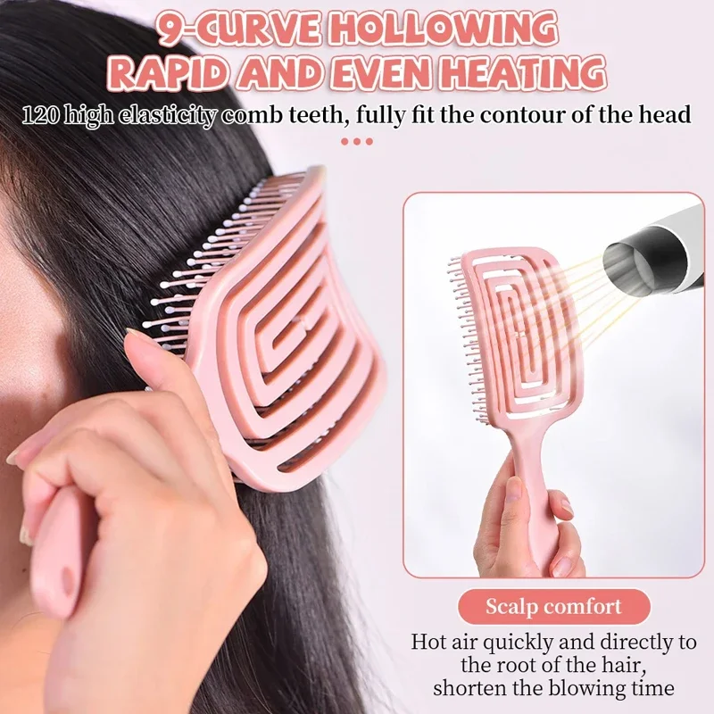 Relaxing Elastic Massage Comb Hollow Out Hair Brush Scalp Massage Combs Hair Styling Detangler Fast Blow Drying Detangling Tools