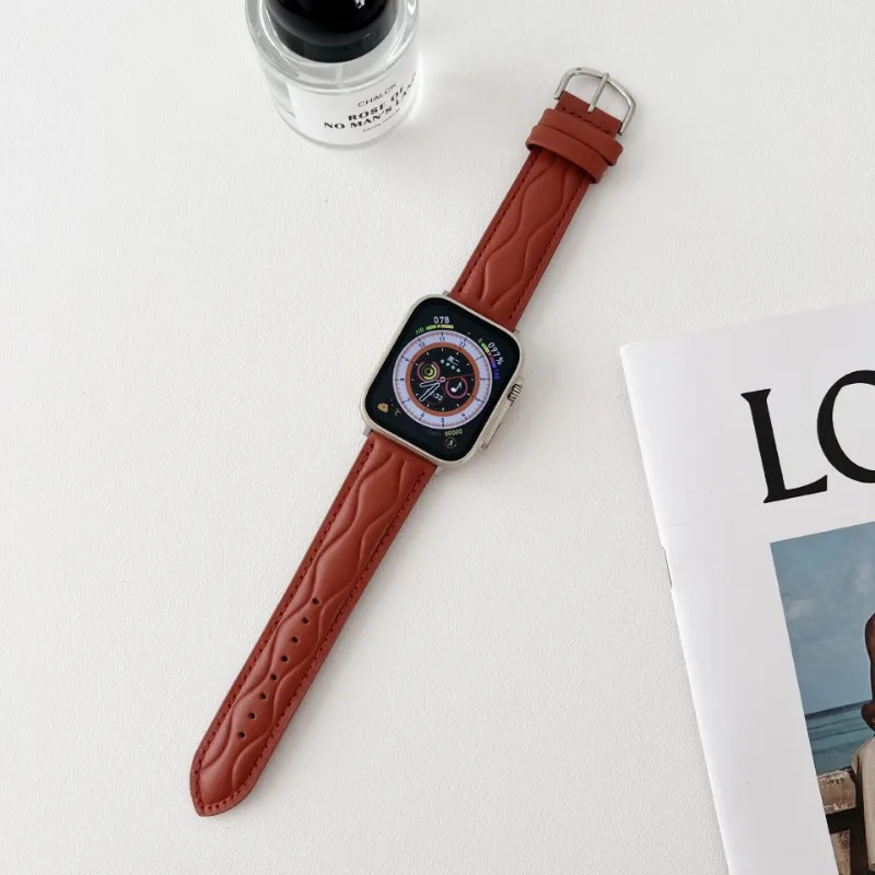 Tali kulit modis untuk jam tangan Apple Seri 7 Correa 45mm 44mm 38 40 41mm 42mm 49mm gelang warna Solid untuk iWatch SE 6 5 4 3 8