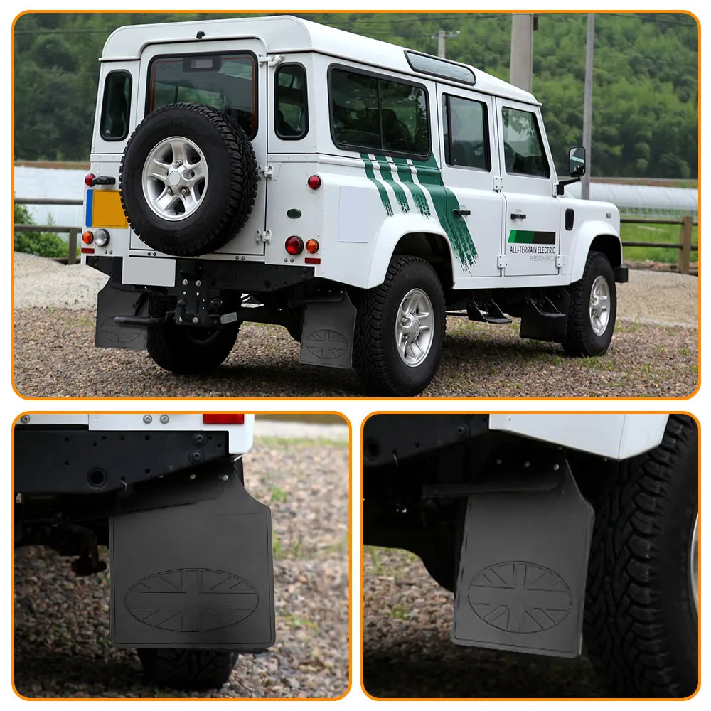 Błotniki przednie i tylne do Land Rover Defender 110, czarne plastikowe chlapacze, osłony przeciwbłotne, błotniki samochodowe