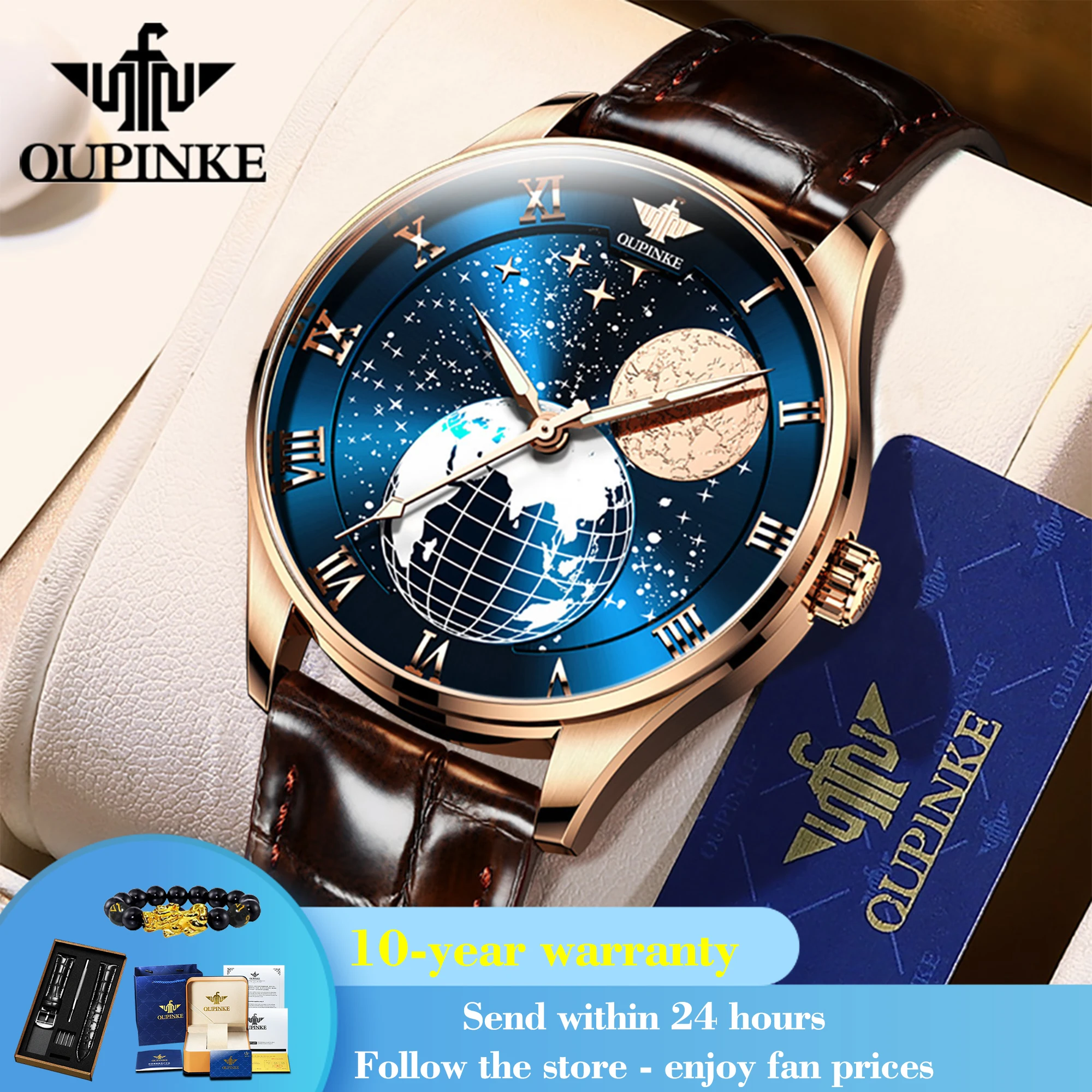 

OUPINKE 3177 Classic Mechanical Watch For Men Luxury Roman Scale Deep Waterproof Wristwatch Synthetic Sapphire Mirror Man Watch