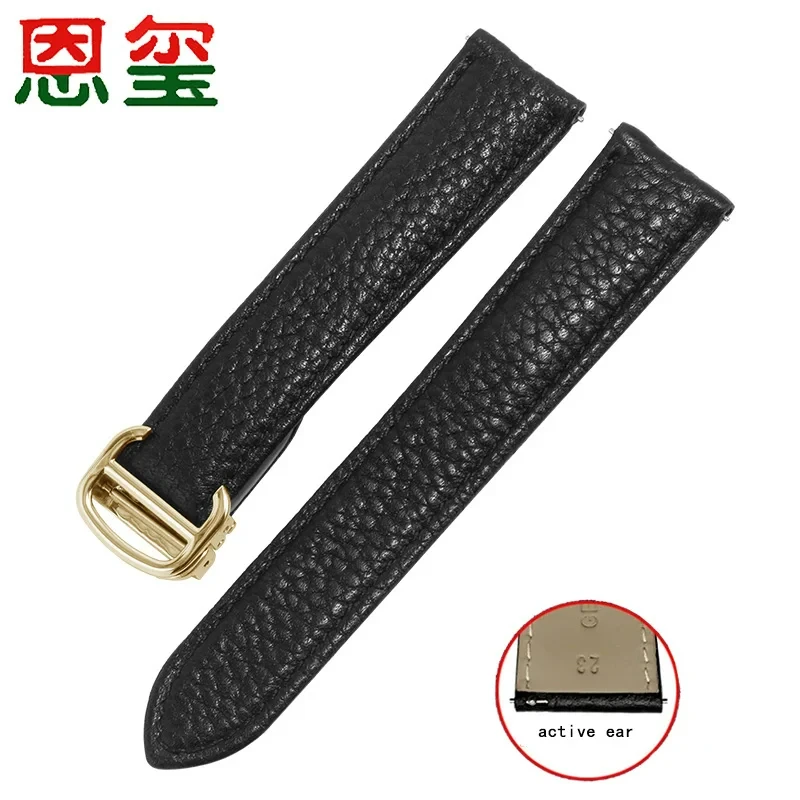 17 23 25mm Watch Strap Black Genuine Leather Wristband Folding Buckle For Cartier Tank Solo Male\'s Watchbands Quick Release