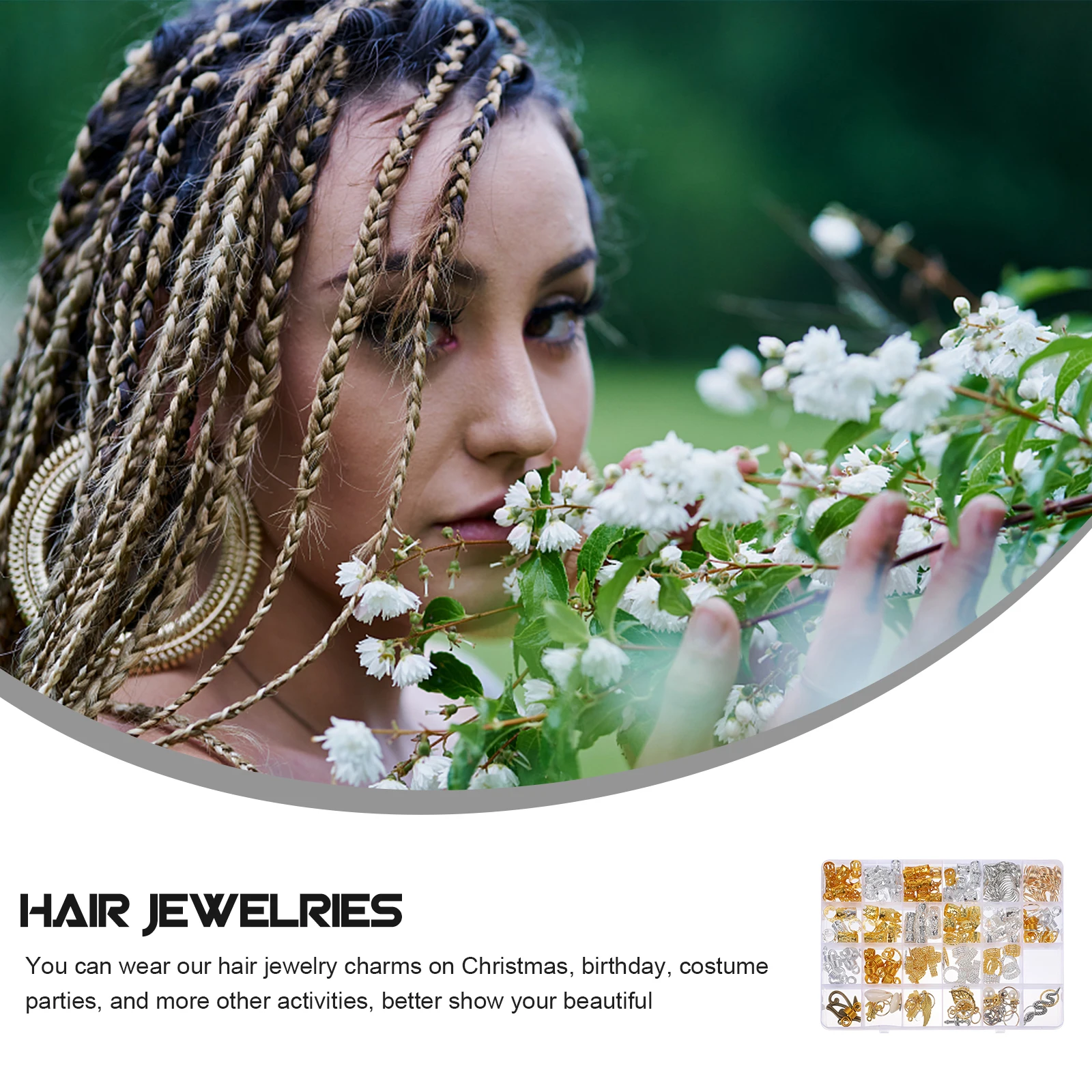 

1 set Hair Accessories DIY Dreadlock Ring Rope Hollow Sun cf 294 Metal Braid Jewelry for Braids Hair Spirals