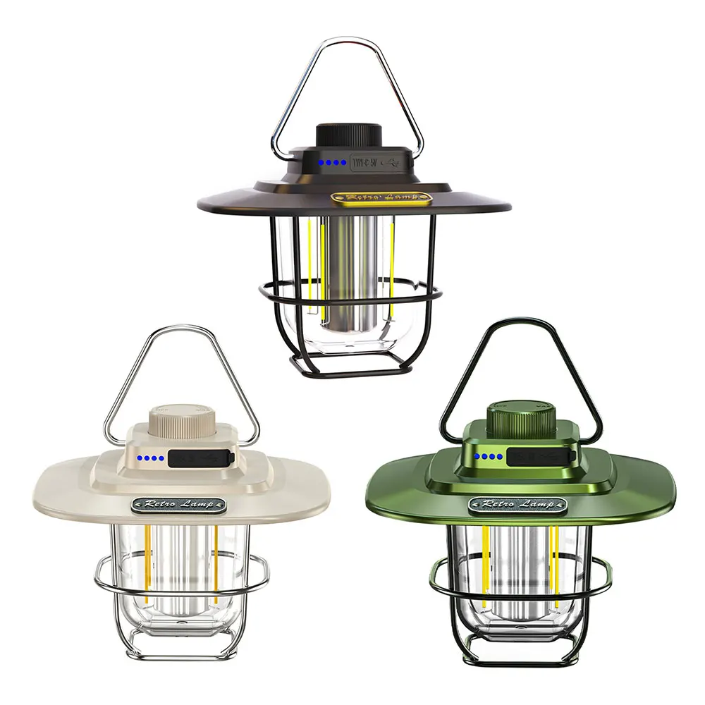 LED Camping Lamp Retro Hanging Tent Lamp Waterproof Dimmable Camping Lights Outdoor Tent Lamp Emergency Light Lantern