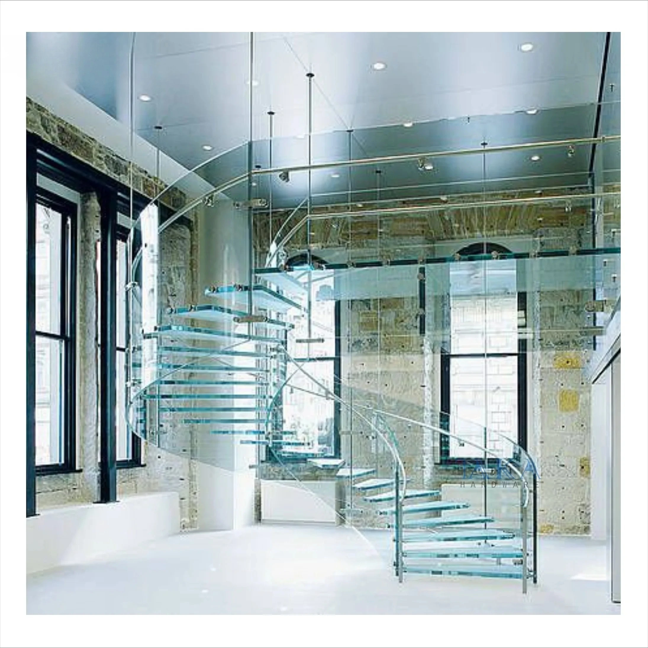 TAKA High Quality Modern Curved Stairs Laminated Glass Interior Glass Spiral Stairs