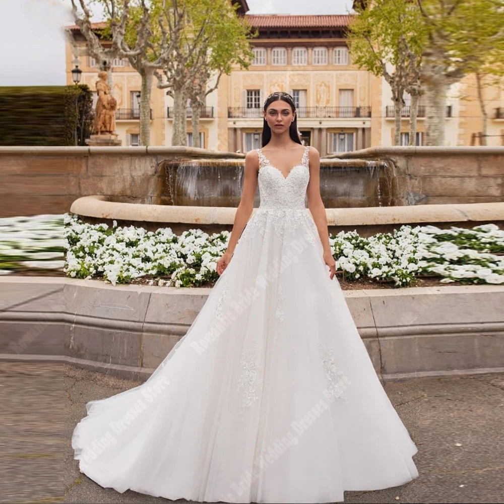 Sexy scollo a V Tulle Abiti da sposa da donna Qualità senza maniche A-Line Abiti da sposa Mopping Lunghezza Beach Party Abiti da sposa 2025