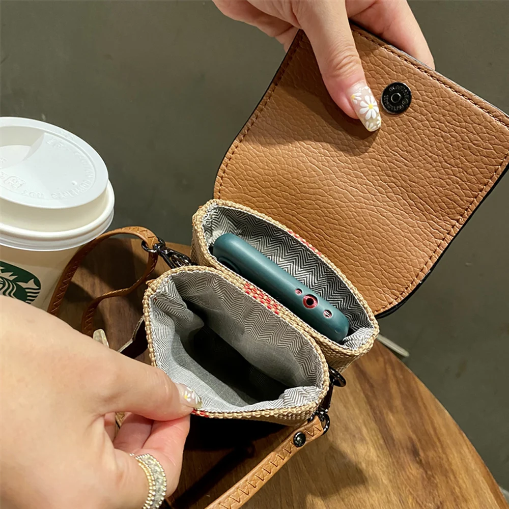 Luxury Small Canvas Crossbody Bag For Women Retro Genuine Leather Flap Mobile Phone Purse And Handbag Classic Plaid Female Bag