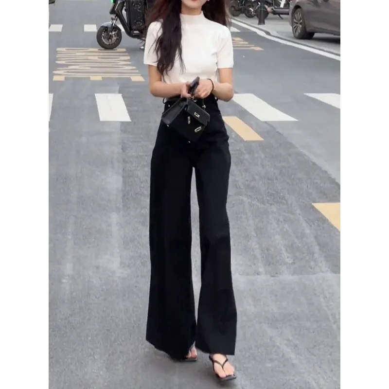 Jean délavé Vintage pour femme, pantalon taille haute, jambes larges, drapé, ample, longueur au sol, nouvelle collection automne