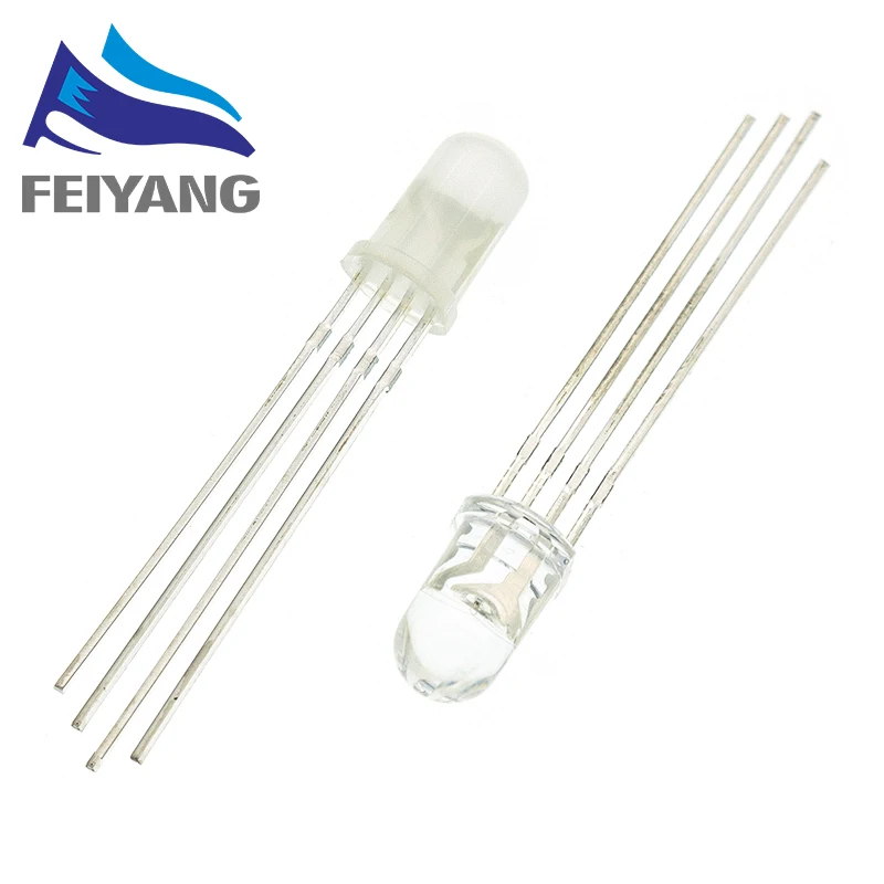 Lot de 50 LED RVB rouge/vert/bleu de 5 mm, diode lumineuse transparente, cathode/anode commune, 4 pieds,