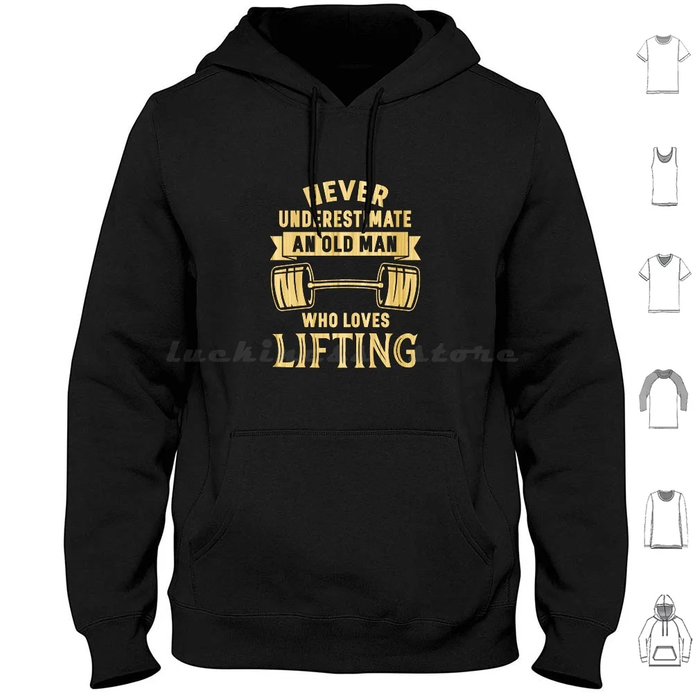 Old Man Weightlifter Weightlifting Hoodie cotton Long Sleeve Fitness Weightlifting Bodybuilder Gym Workout Old Man Fathers Day