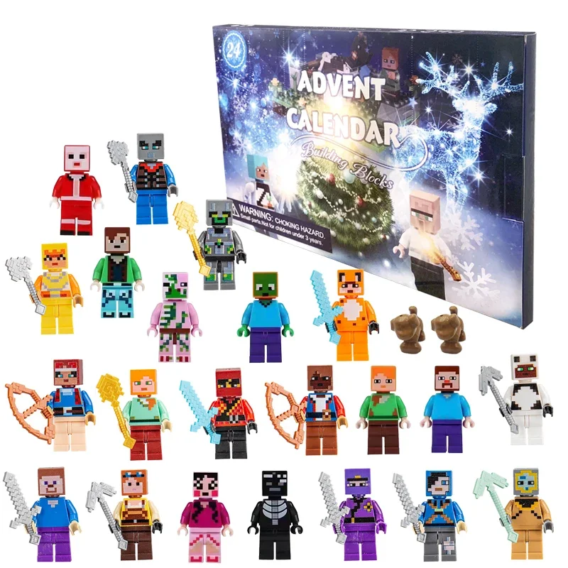 Calendrier de l'Avent Minecraft en PVC pour Enfant, Figurine de Récompense 24 Jours, Compte à Rebours, Modèle Kawaii, Jouet, Cadeau de Noël