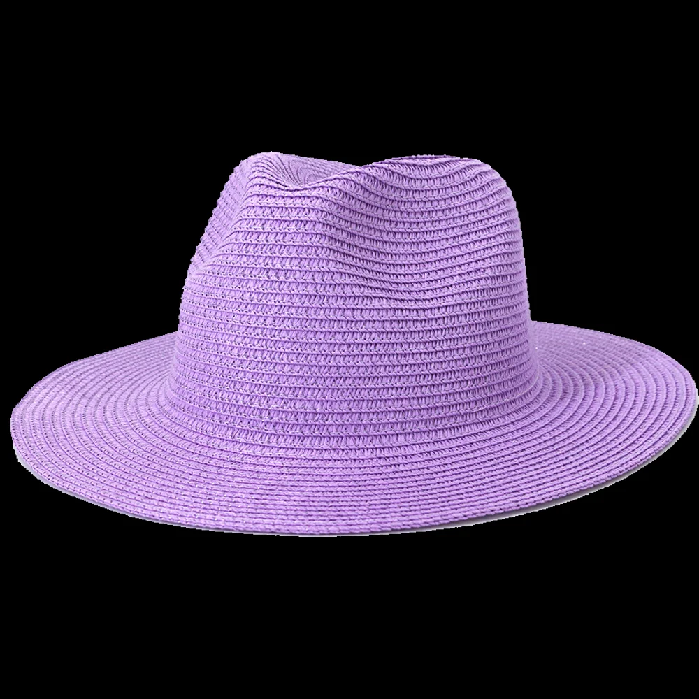 Solid color men\'s and women\'s hats New straw hat Yellow Macaron color Summer flat top straw hat Beach travel essential sun hat