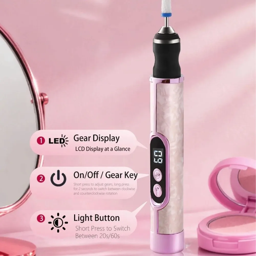 High Speed Nail Drill Machine Digital Display Cordless Nail Polisher Rechargeable Pen-Style Nail Grinder Set Salon Use