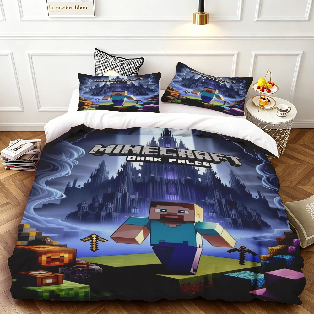 Minecraft Duvet Cover Set Cartoon Quilt Cover Bedding Set Soft and Skin-friendly for Kids Bedroom Single Twin