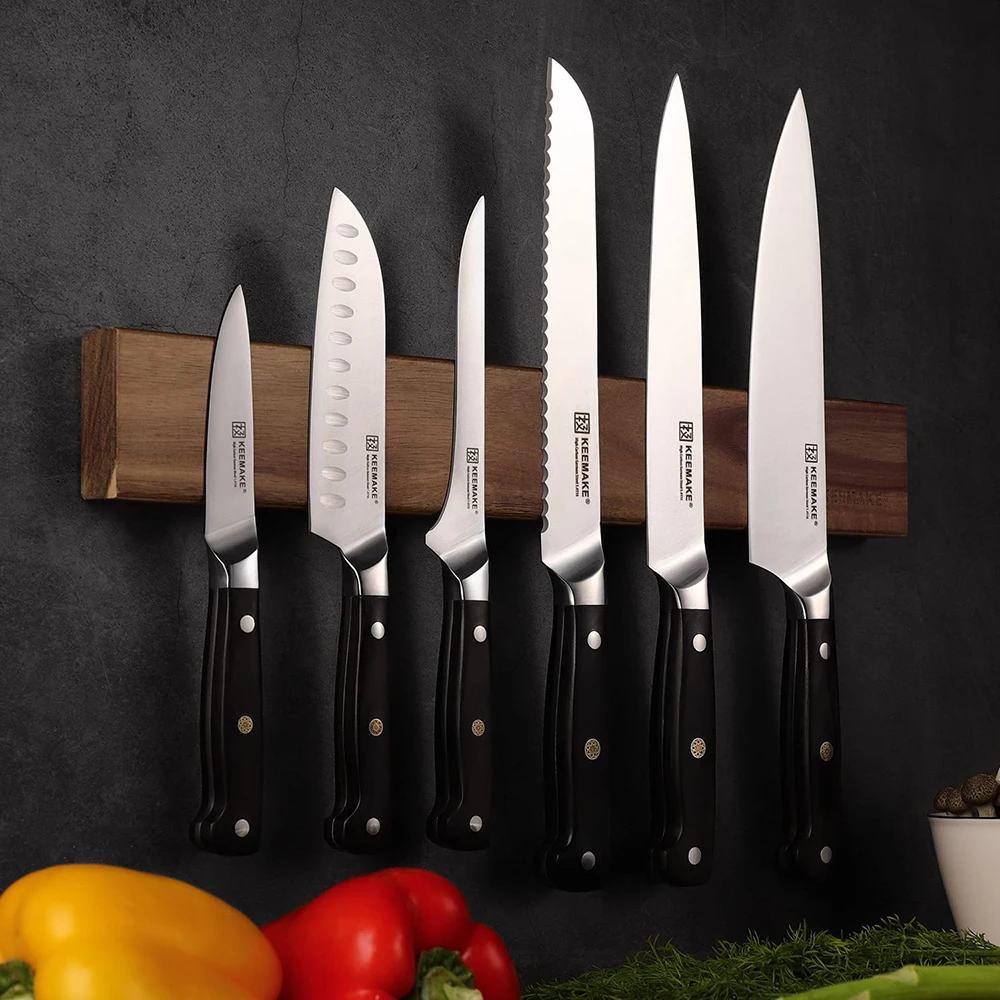 KEEMAKE 6PCS Knife Set German Stainless Steel Blade Cut Sharp Utility Chef's Santoku Bread Slicing Paring Fillet Kitchen Tools