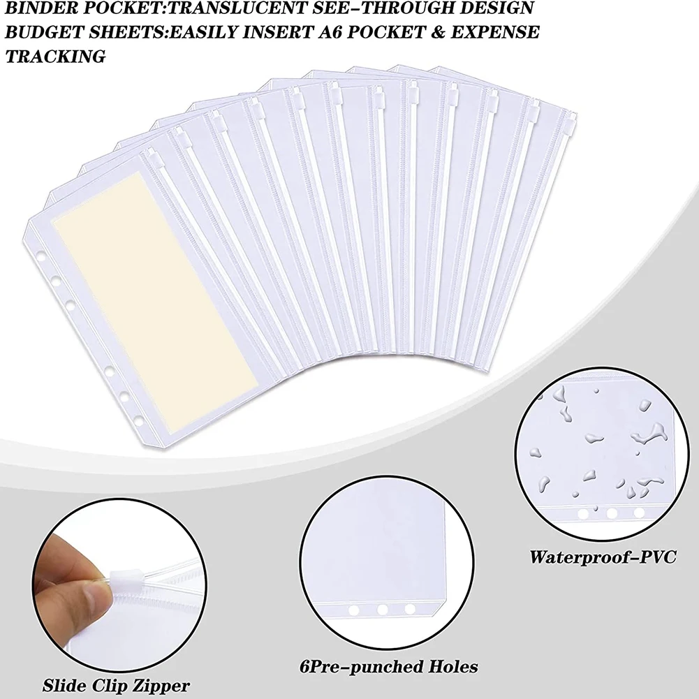 แฟ้มงบประมาณพร้อมซองเงินสดซิปสำหรับการจัดทำงบประมาณระบบซองจดหมายงบประมาณเงินสดกันน้ำ12ชิ้นเป็นเงินสด (สีดำ)