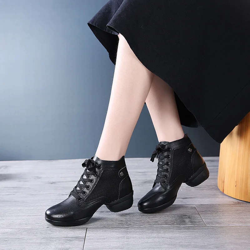 Fashion Dance Shoes Leather Boots Square Dance Shoes Increase Dance Sneakers Boots Soft Sole Dance Shoes Modern Dance Shoes