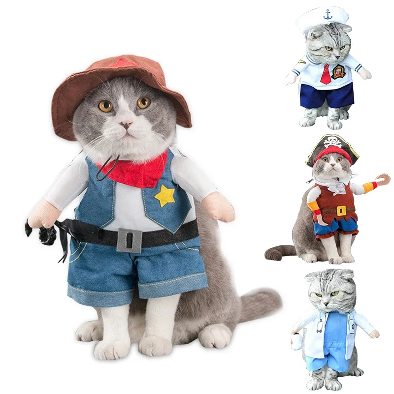 Funny Costumes Pets Cute Cat Costumes Funny Cats and Dogs Costumes Stand Up Halloween Cosplay Cat Clothes Supplies